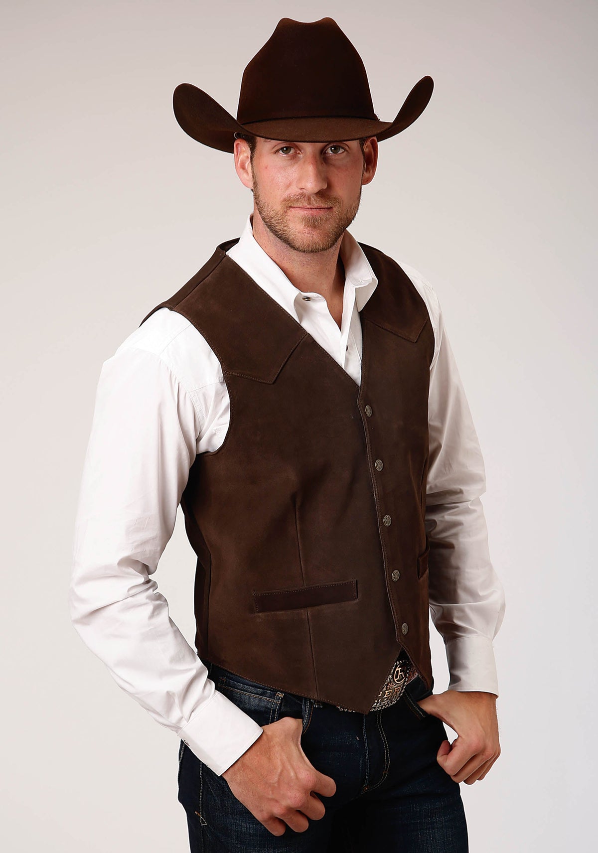 Roper Mens Suede Vest Front Yokes - Brown 75-500-510BR - view 1
