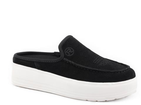 Roper Womens Lila Black Cow Suede Western Sport Mule - 21-942-3873BL