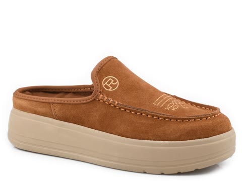 Roper Womens Lila Brown Cow Suede Western Sport Mule - 21-942-3874BR