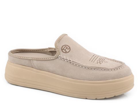 Roper Womens Lila Beige Cow Suede Western Sport Mule - 21-942-3875TA