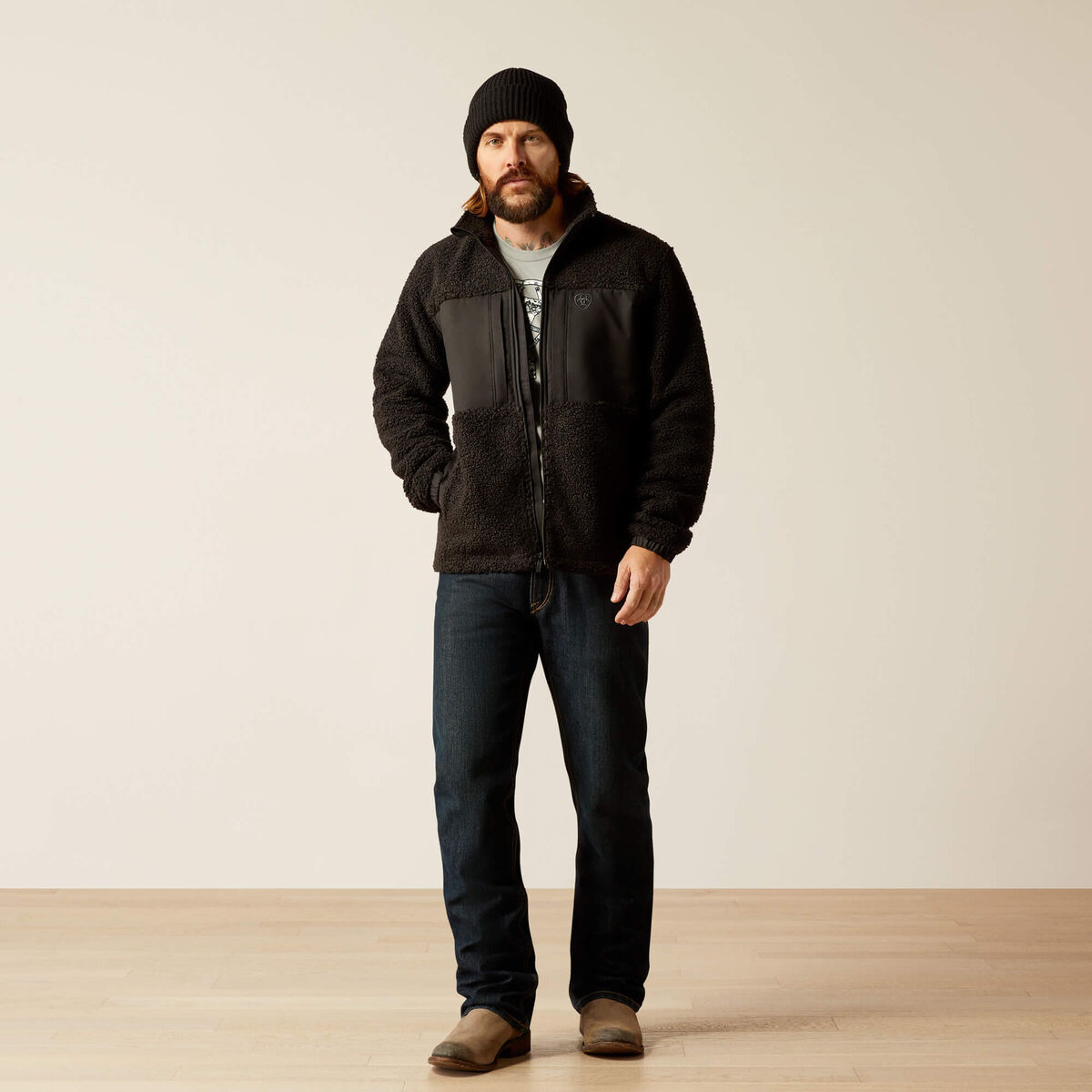 Ariat Mens Odessa Black Sherpa Zip up Jacket 10051994 - view 3