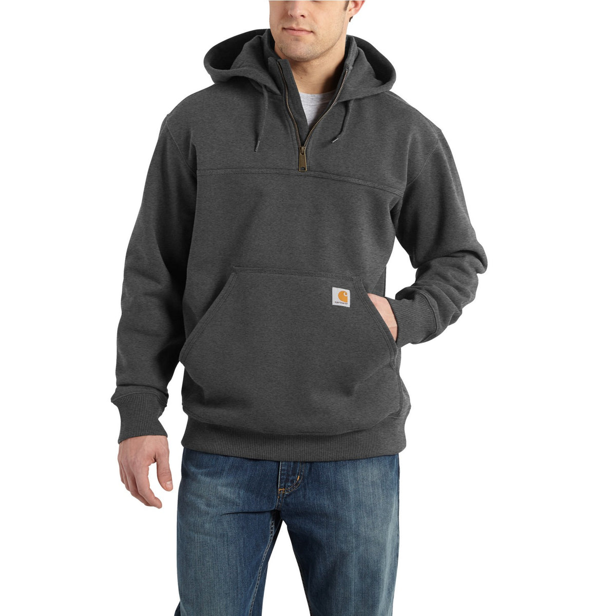 Carhartt Mens Rain Defender Heavyweight Quarter-Zip Hoodie - Carbon Heather 100617-026 - view 3