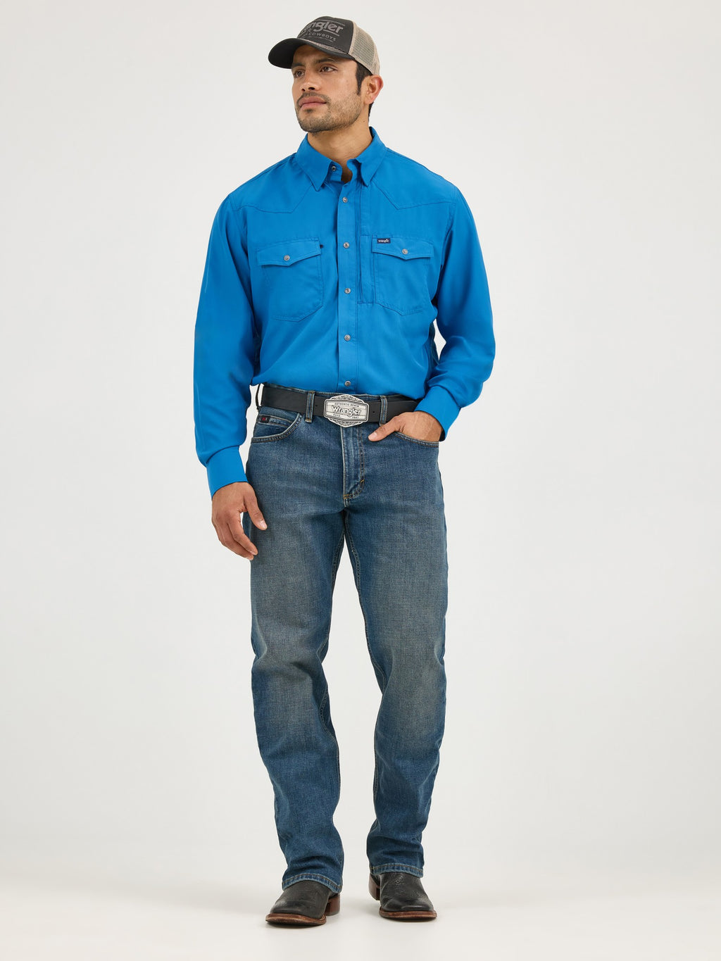 Wrangler Mens Western Mens Performance Solid Ls - view 4