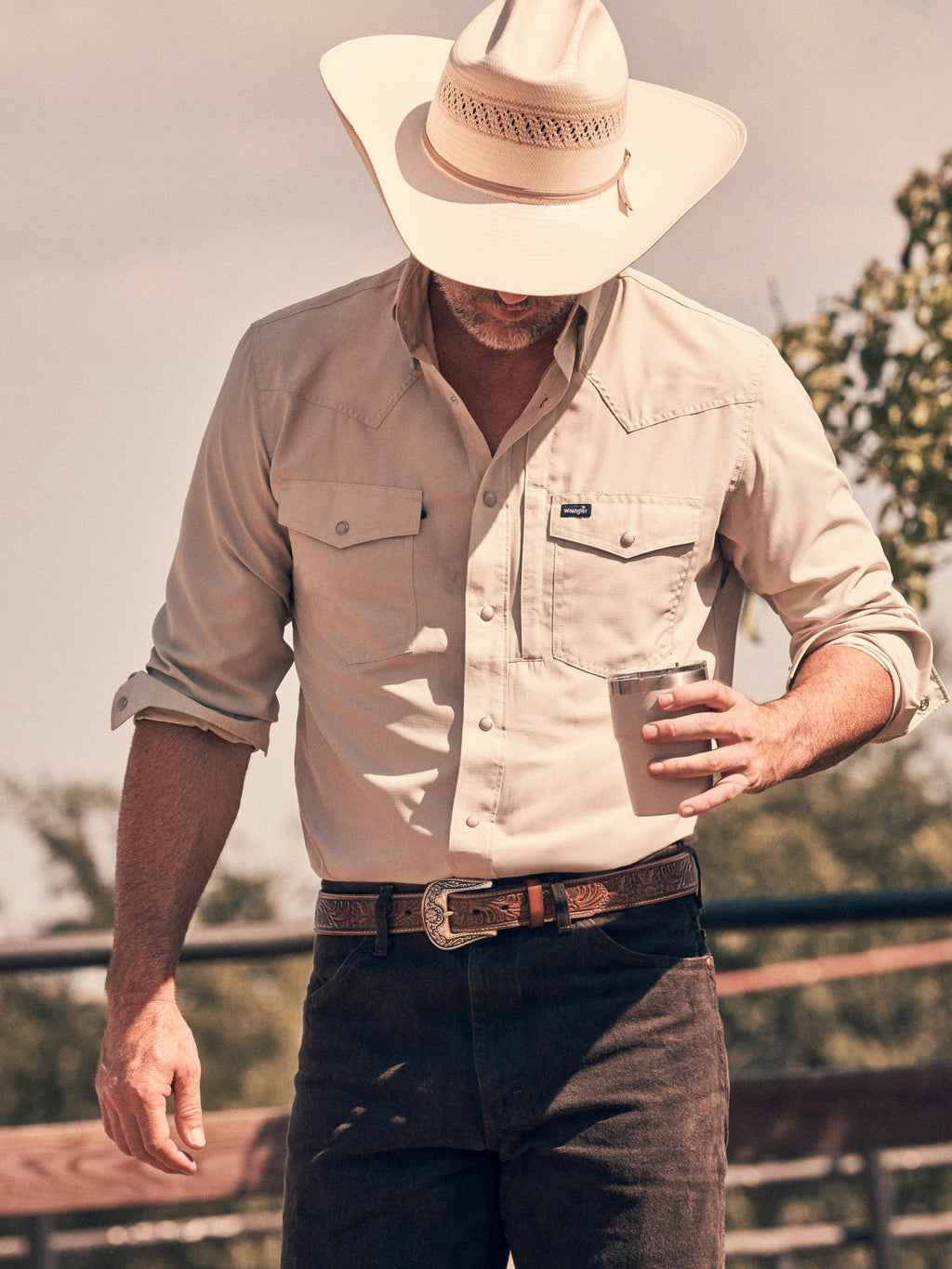 Wrangler Mens Western Mens Performance Solid Ls - view 2