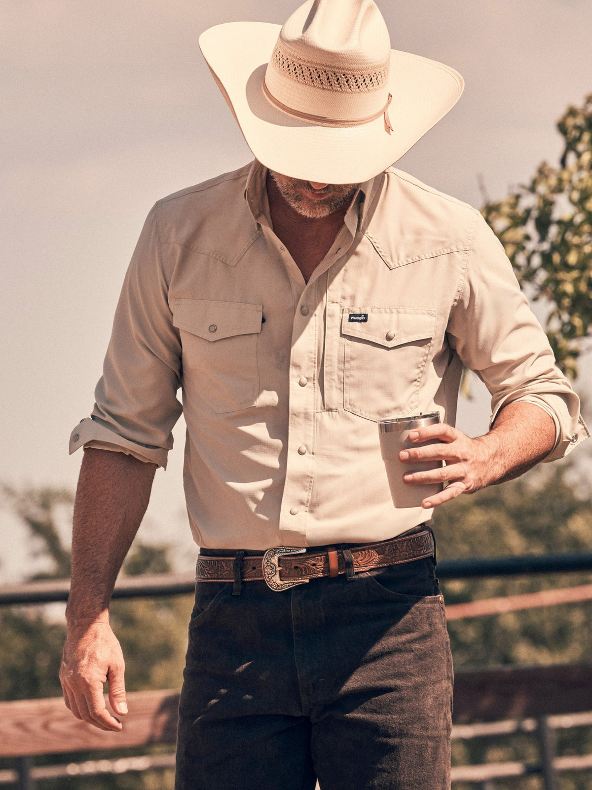 Wrangler Mens Western Mens Performance Solid Ls - view 2