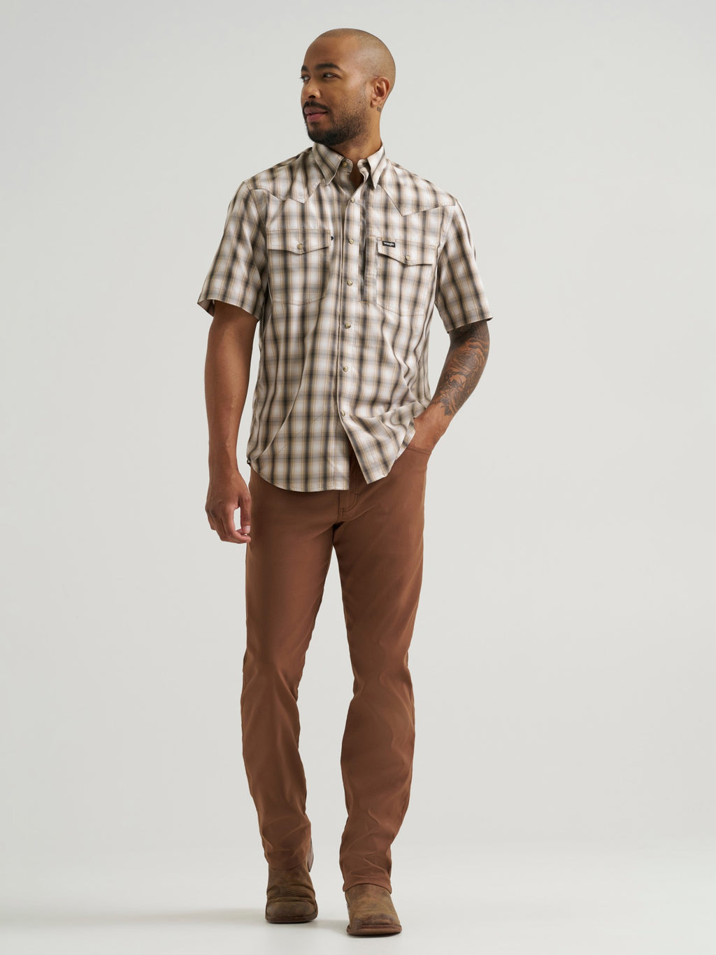 Wrangler Mens Ss Western Performance Snap Tan Plaid - view 3