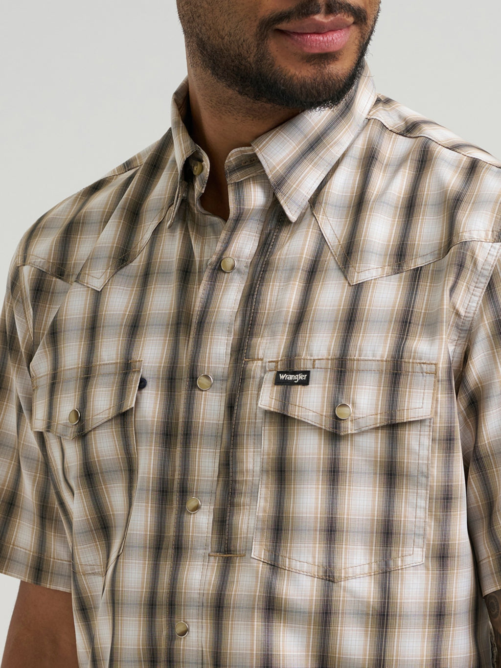 Wrangler Mens Ss Western Performance Snap Tan Plaid - view 7