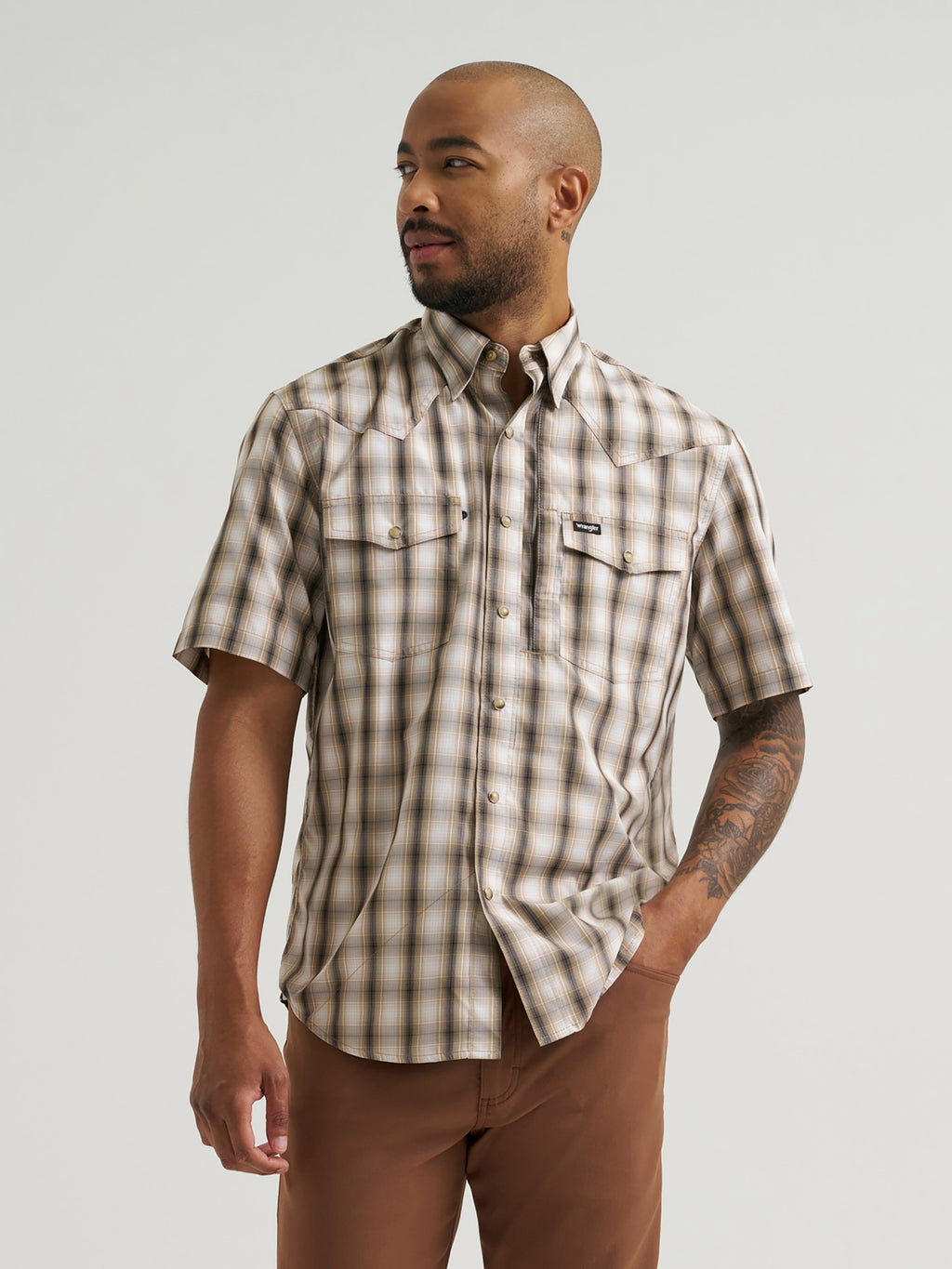 Wrangler Mens Ss Western Performance Snap Tan Plaid - view 2