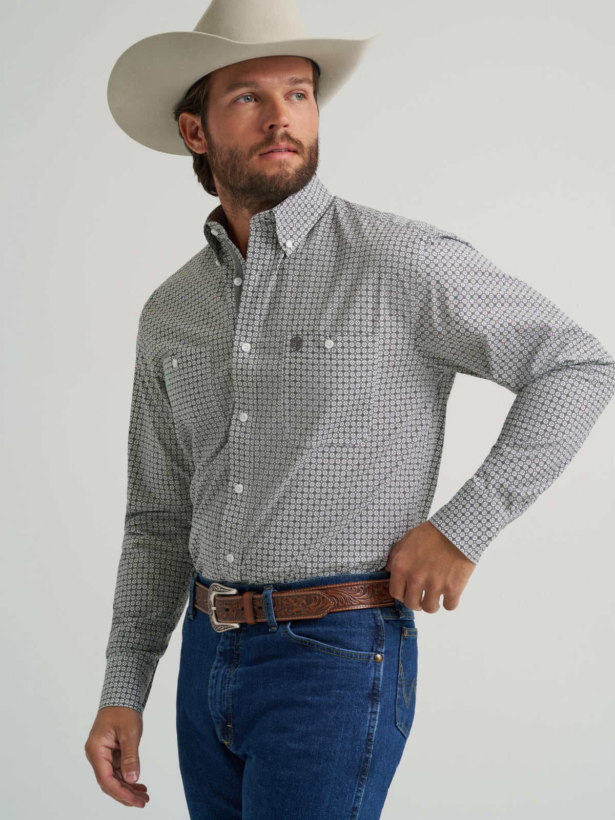 Wrangler Mens West Men Ls 2Pkt Gs Btn Prt - view 4