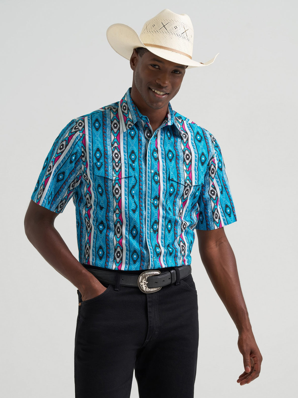 Wrangler Mens West Men Ss Checotah Prt Tea - view 2