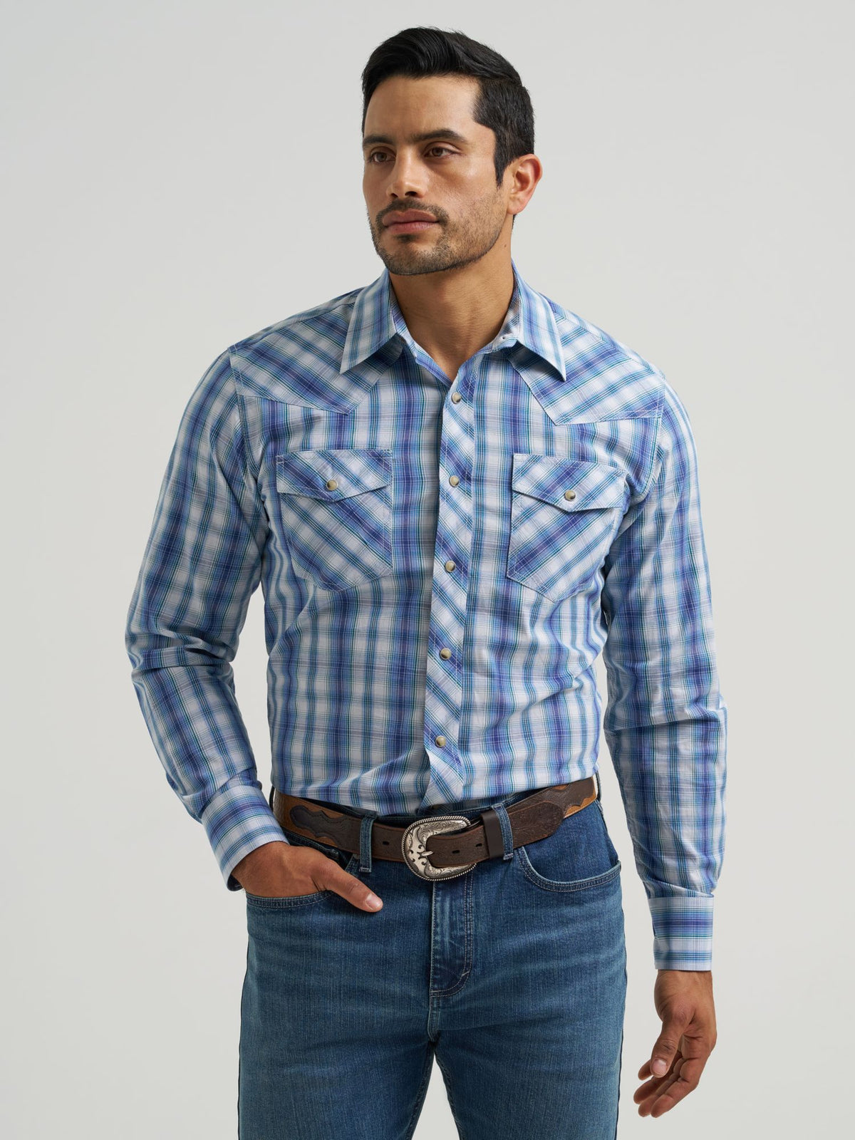 Wrangler Mens 20X Competition Advanced Comfort Long Sleeve Shirt - Classic Fit Blue 112381475