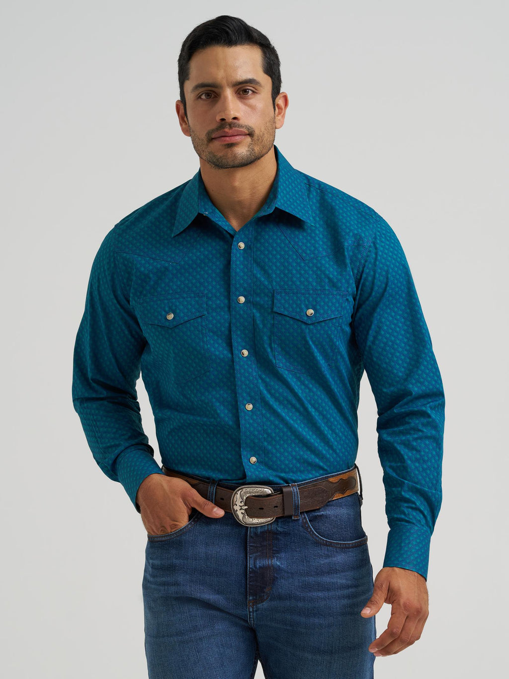 Wrangler Mens 20X Competition Advanced Comfort Long Sleeve Shirt - Classic Fit Navy - view 2