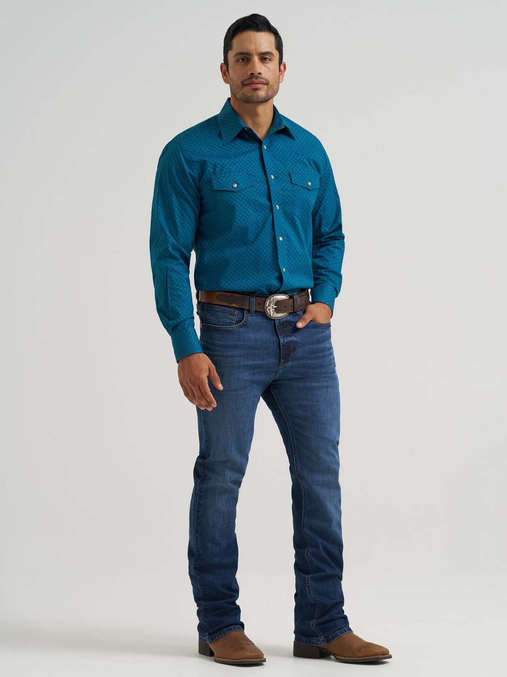 Wrangler Mens 20X Competition Advanced Comfort Long Sleeve Shirt - Classic Fit Navy 112381476