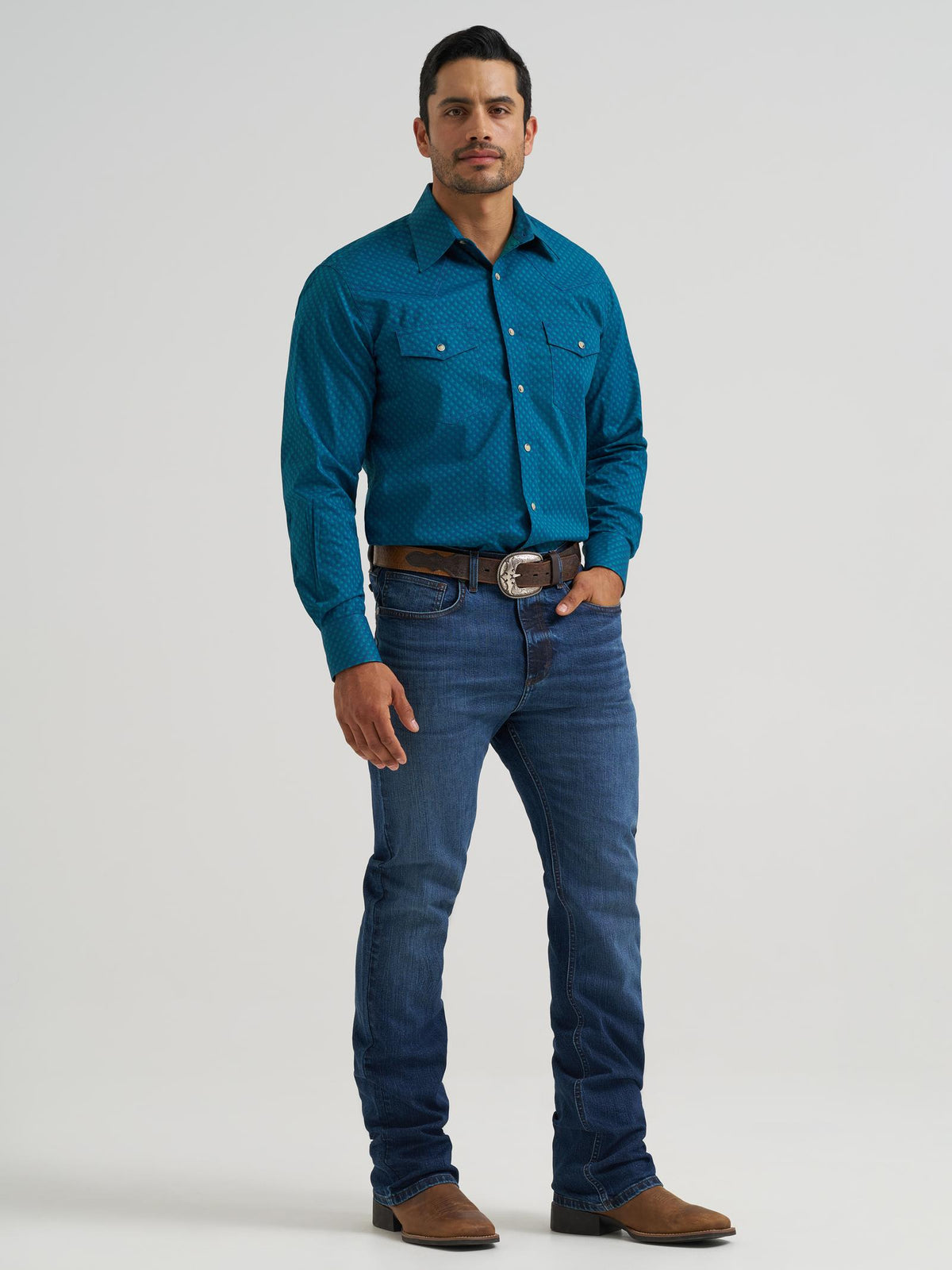 Wrangler Mens 20X Competition Advanced Comfort Long Sleeve Shirt - Classic Fit Navy 112381476