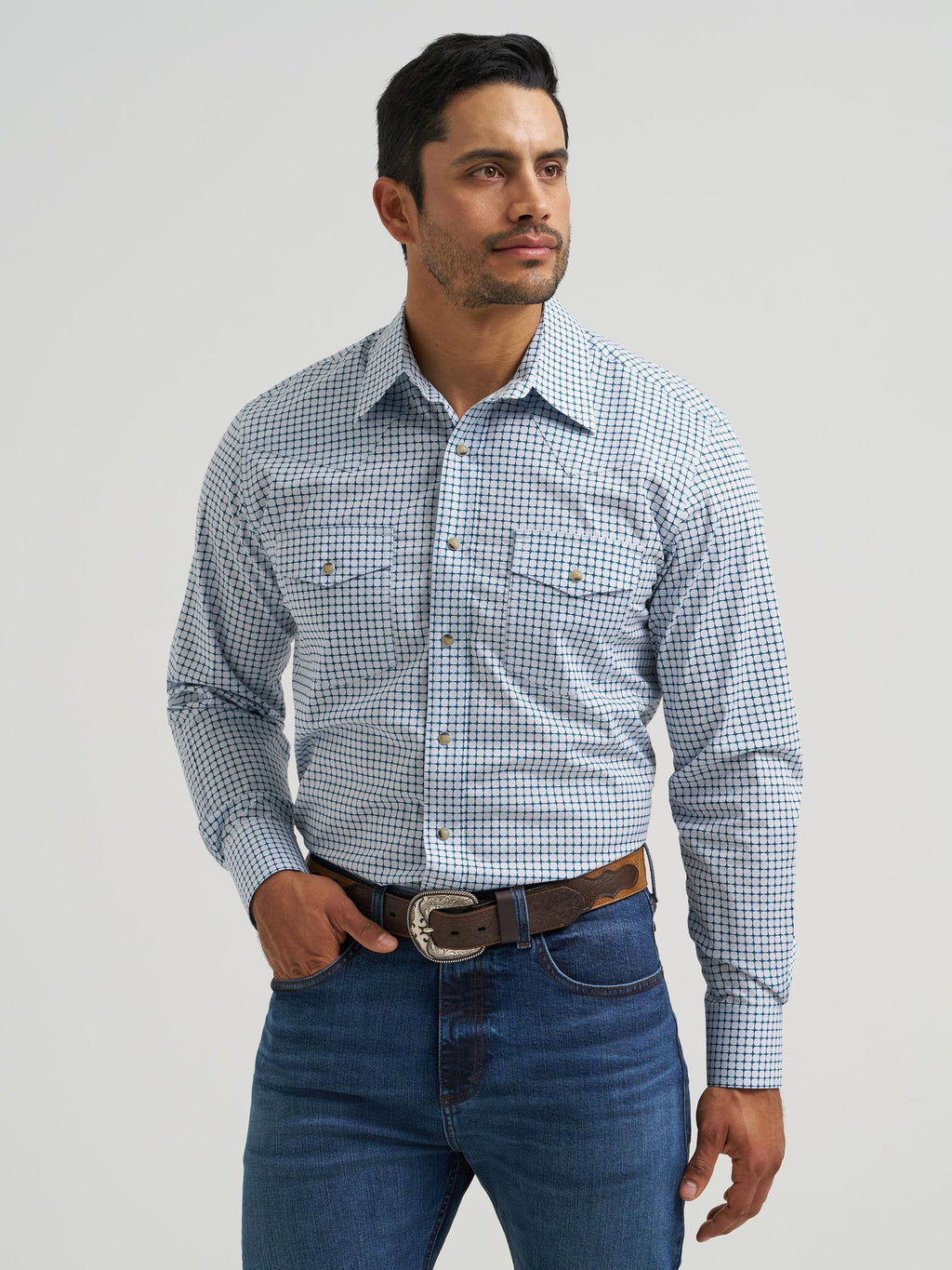 Wrangler Mens 20X Competition Advanced Comfort Long Sleeve Shirt - Classic Fit Navy - view 2