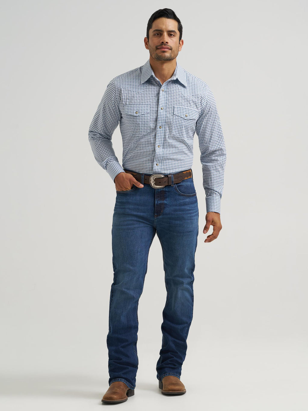 Wrangler Mens 20X Competition Advanced Comfort Long Sleeve Shirt - Classic Fit Navy 112381477