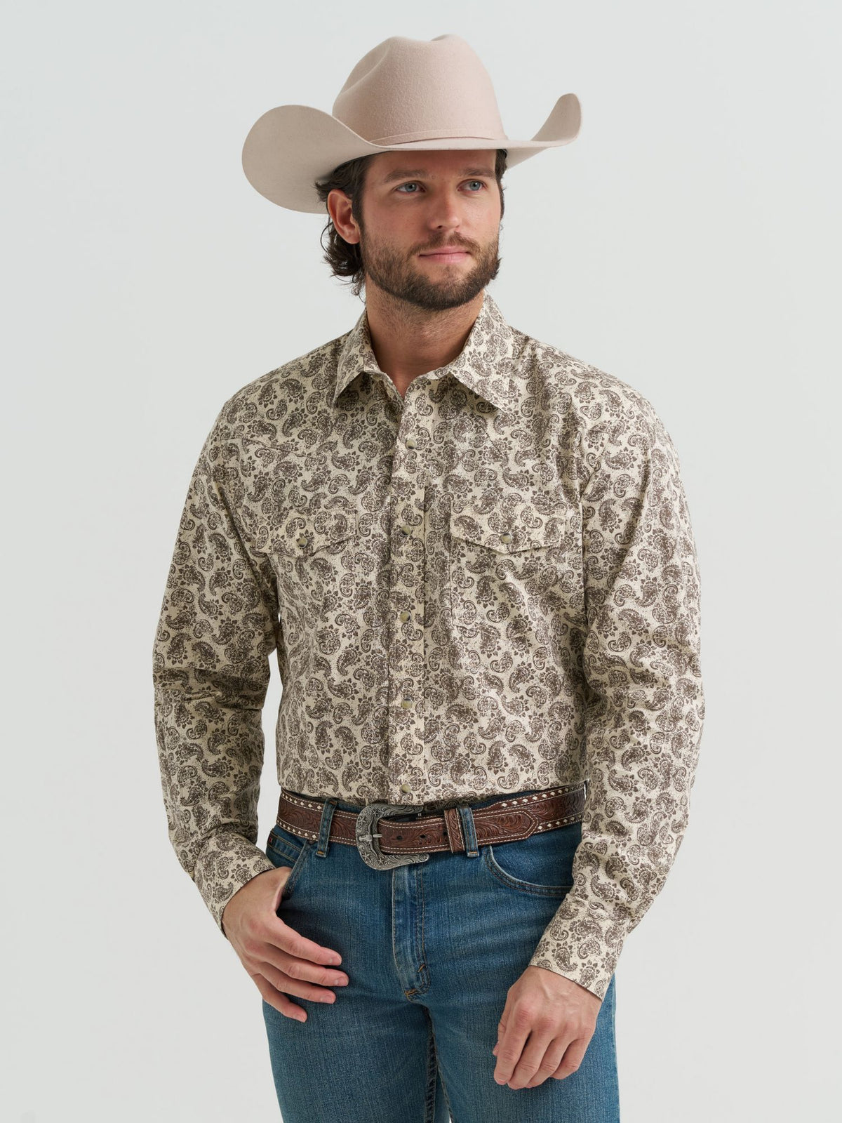 Wrangler Mens 20X Competition Advanced Comfort Long Sleeve Shirt - Classic Fit Tan 112381480