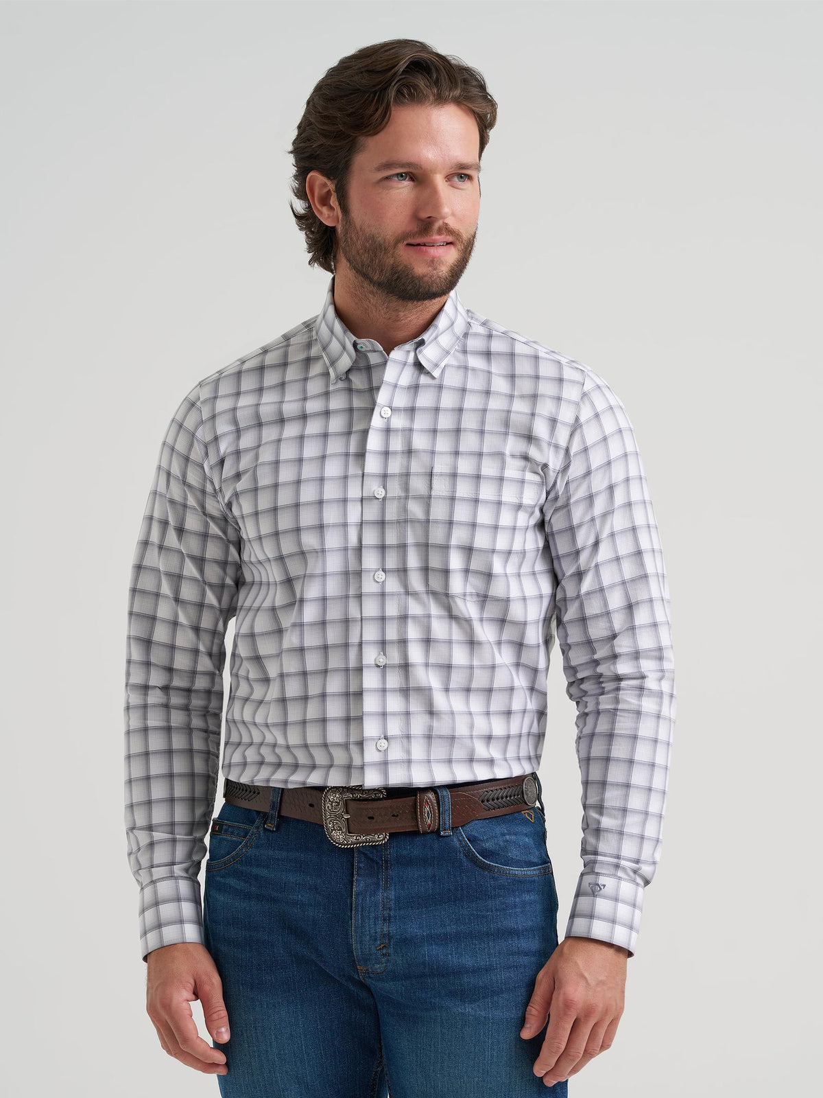 Wrangler Mens X Cody Johnson Long Sleeve Shirt - Classic Fit - Buttons White/Gray - view 2