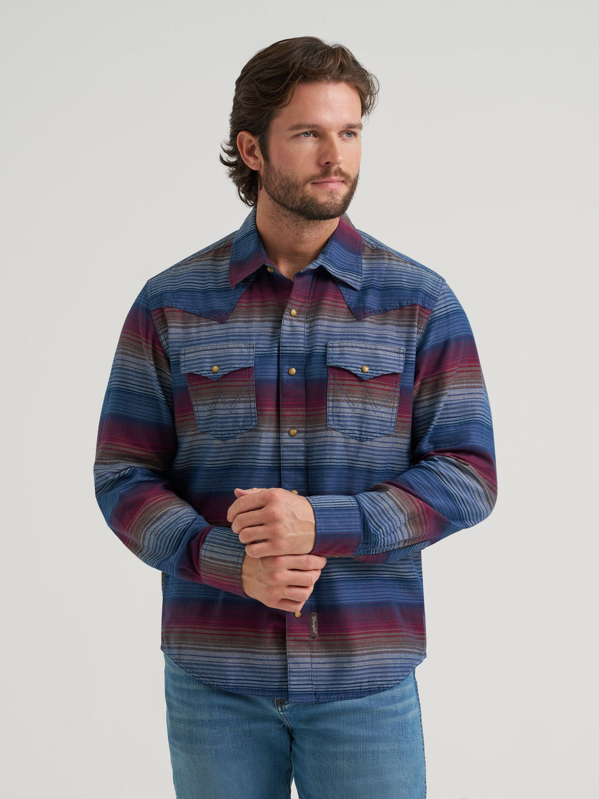 Wrangler Mens Retro Premium Long Sleeve Snap Shirt - Modern Fit Blue 112381530