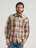 Wrangler Mens Retro Premium Long Sleeve Snap Shirt - Modern Fit Brown 112381535
