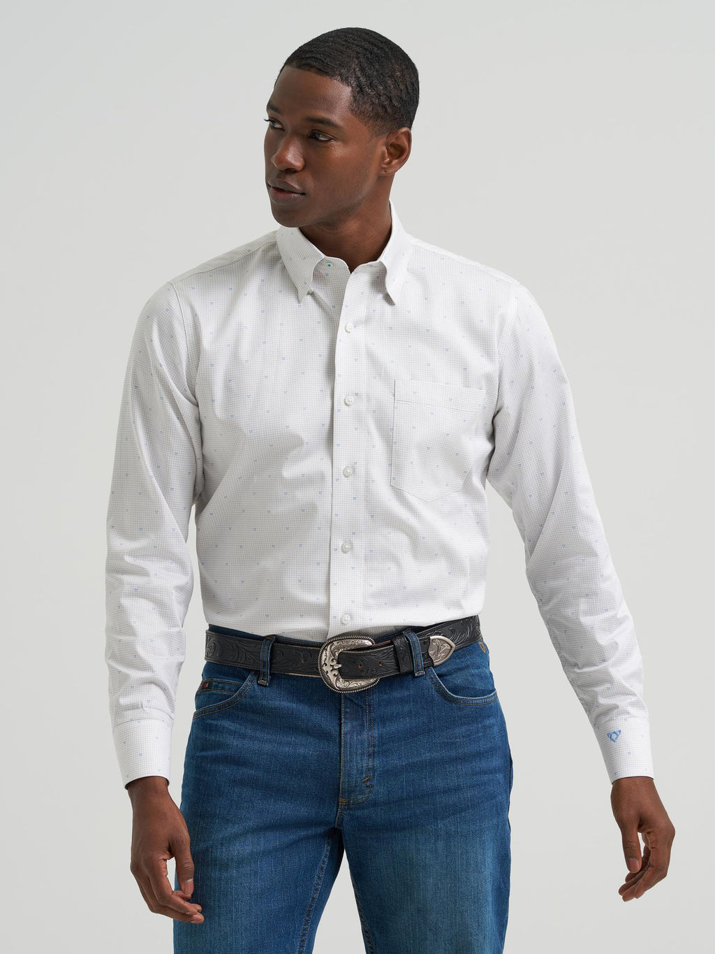 Wrangler Mens X Cody Johnson Long Sleeve Shirt - Classic Fit - Buttons White/Blue - view 2