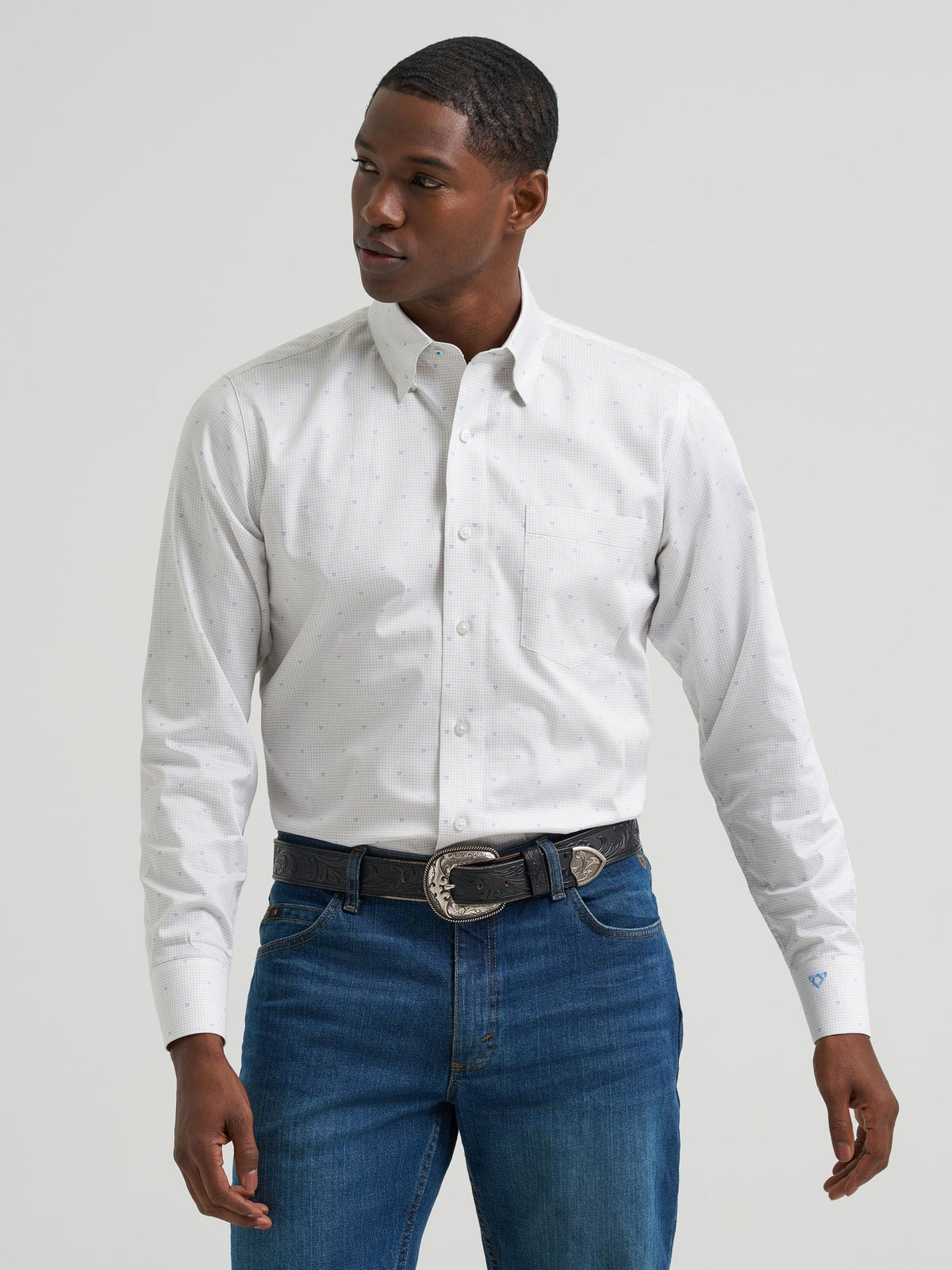Wrangler Mens X Cody Johnson Long Sleeve Shirt - Classic Fit - Buttons White/Blue - view 2