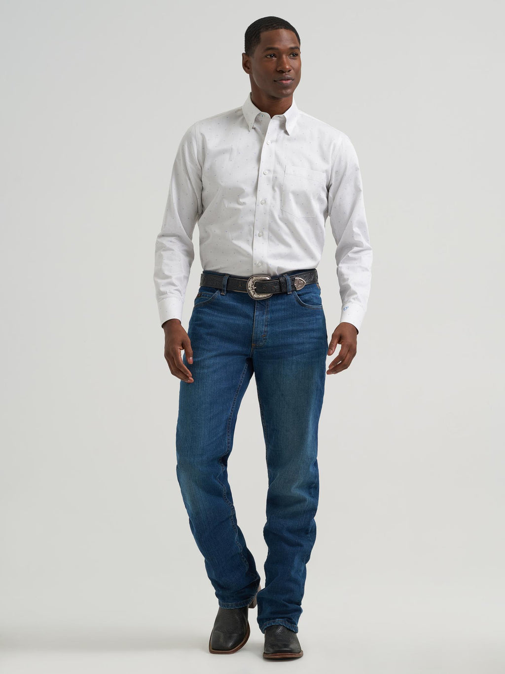 Wrangler Mens X Cody Johnson Long Sleeve Shirt - Classic Fit - Buttons White/Blue 112381546