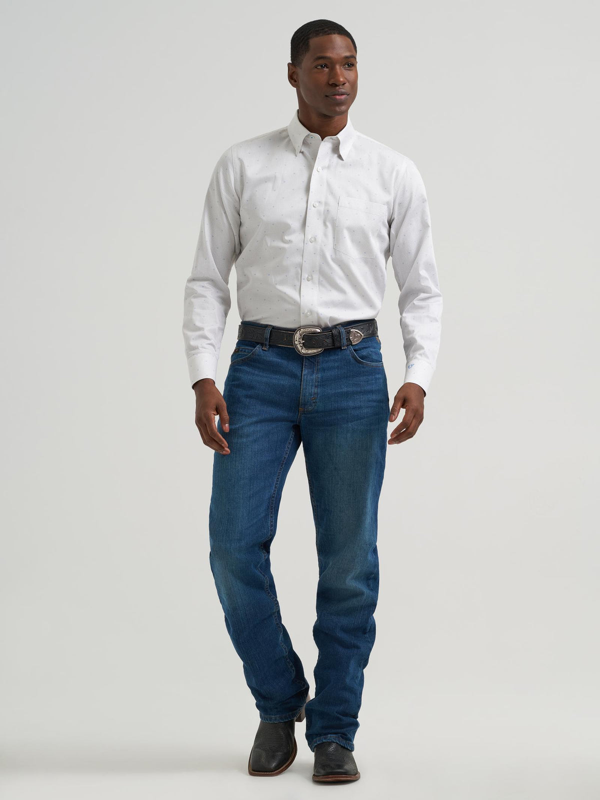 Wrangler Mens X Cody Johnson Long Sleeve Shirt - Classic Fit - Buttons White/Blue 112381546