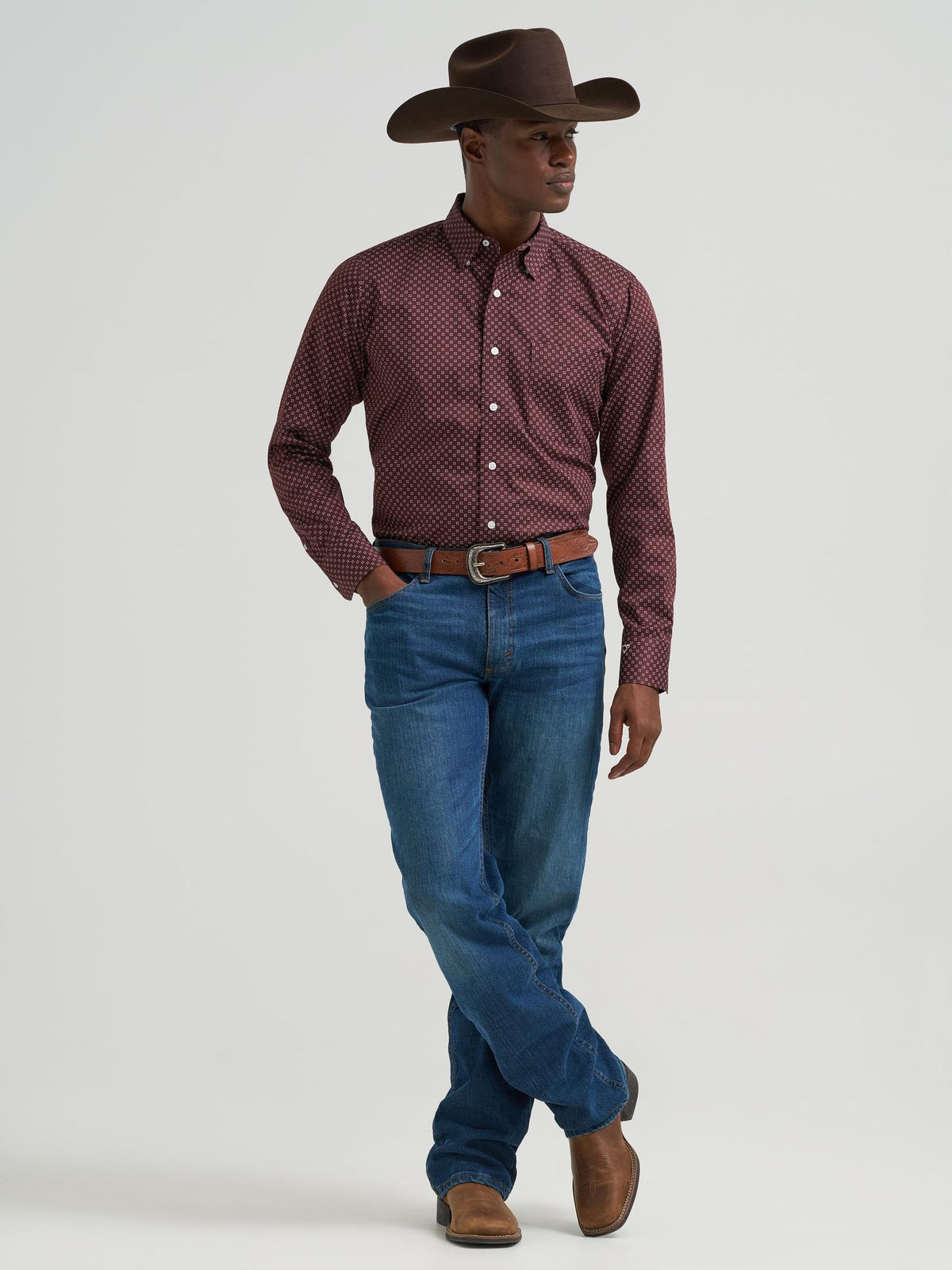 Wrangler Mens X Cody Johnson Long Sleeve Shirt - Classic Fit - Buttons Brown 112381552