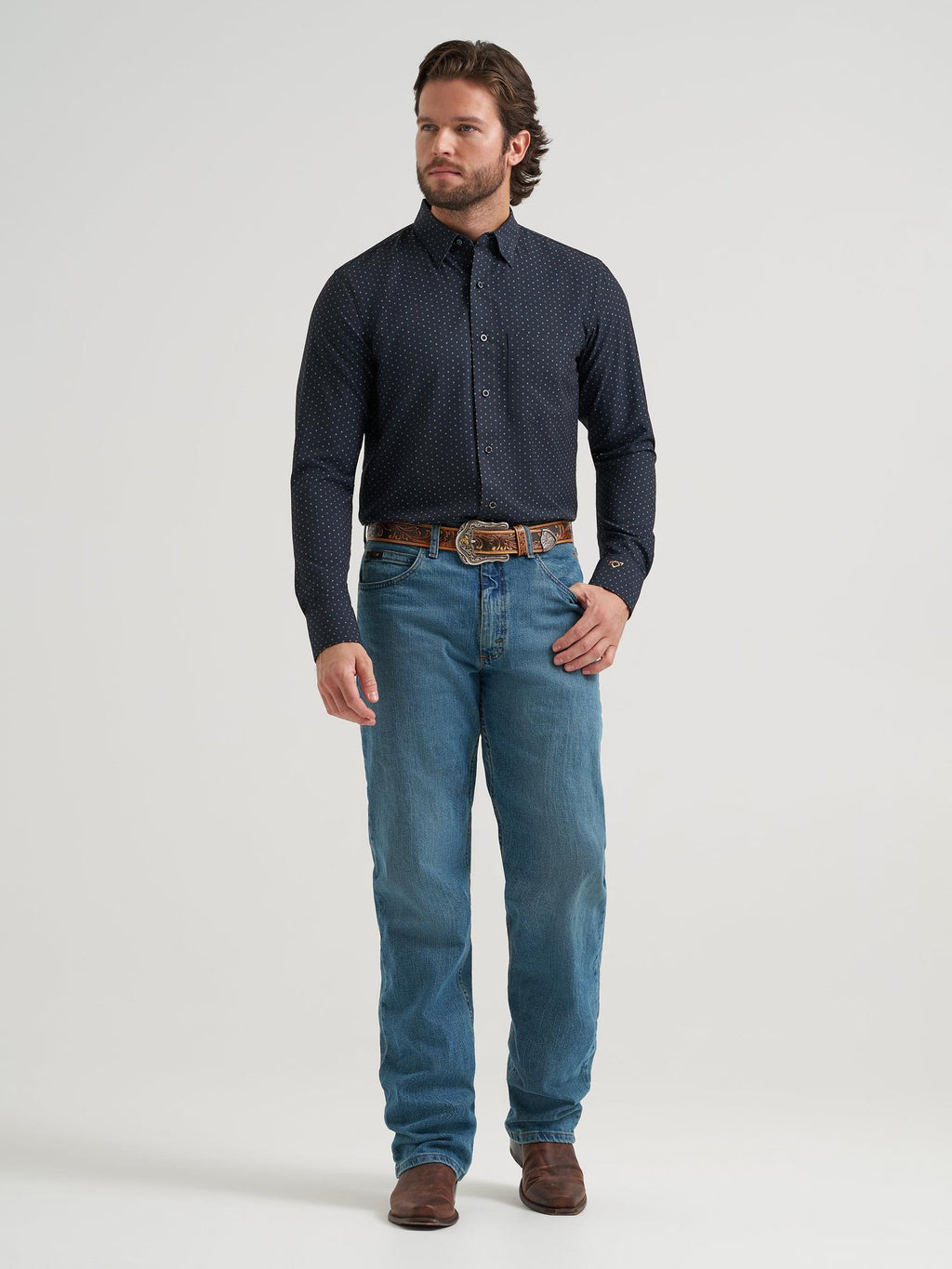 Wrangler Mens X Cody Johnson Long Sleeve Performance Shirt - Classic Fit - Buttons Black - view 5