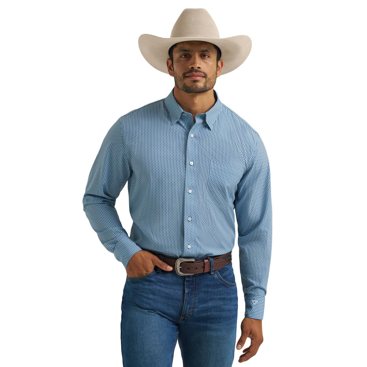 Wrangler Mens X Cody Johnson Long Sleeve Performance Shirt - Classic Fit - Buttons Blue - view 2