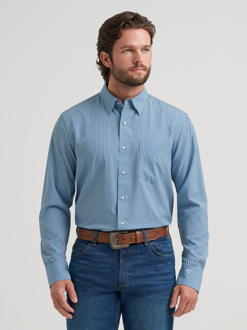 Wrangler Mens X Cody Johnson Long Sleeve Performance Shirt - Classic Fit - Buttons Blue - view 3