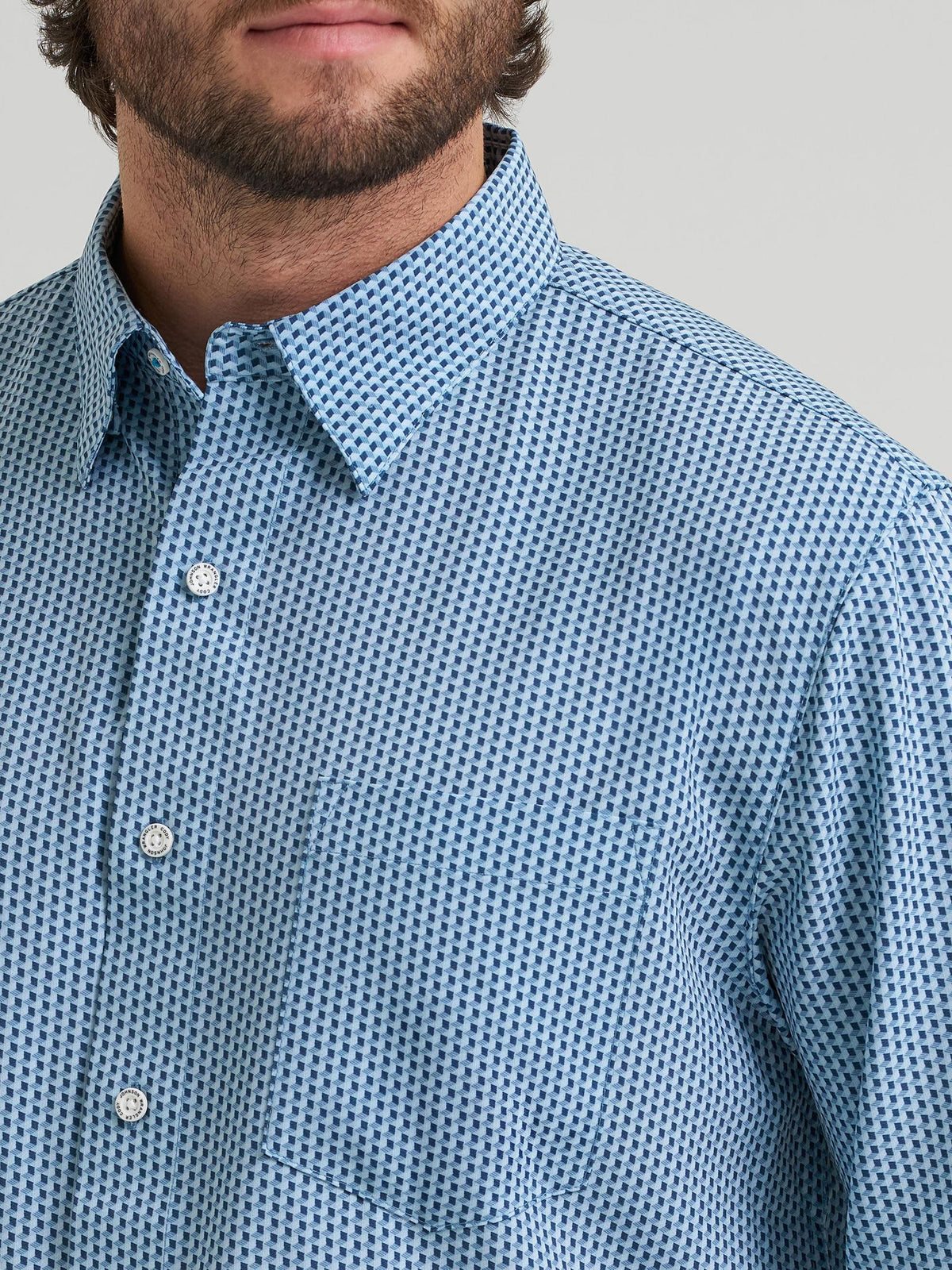 Wrangler Mens X Cody Johnson Long Sleeve Performance Shirt - Classic Fit - Buttons Blue - view 5