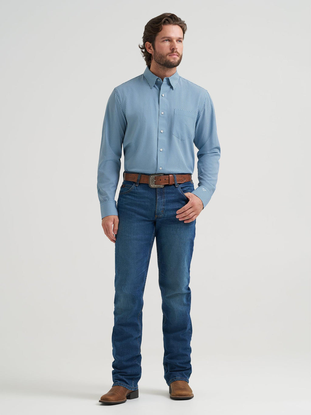 Wrangler Mens X Cody Johnson Long Sleeve Performance Shirt - Classic Fit - Buttons Blue 112381622