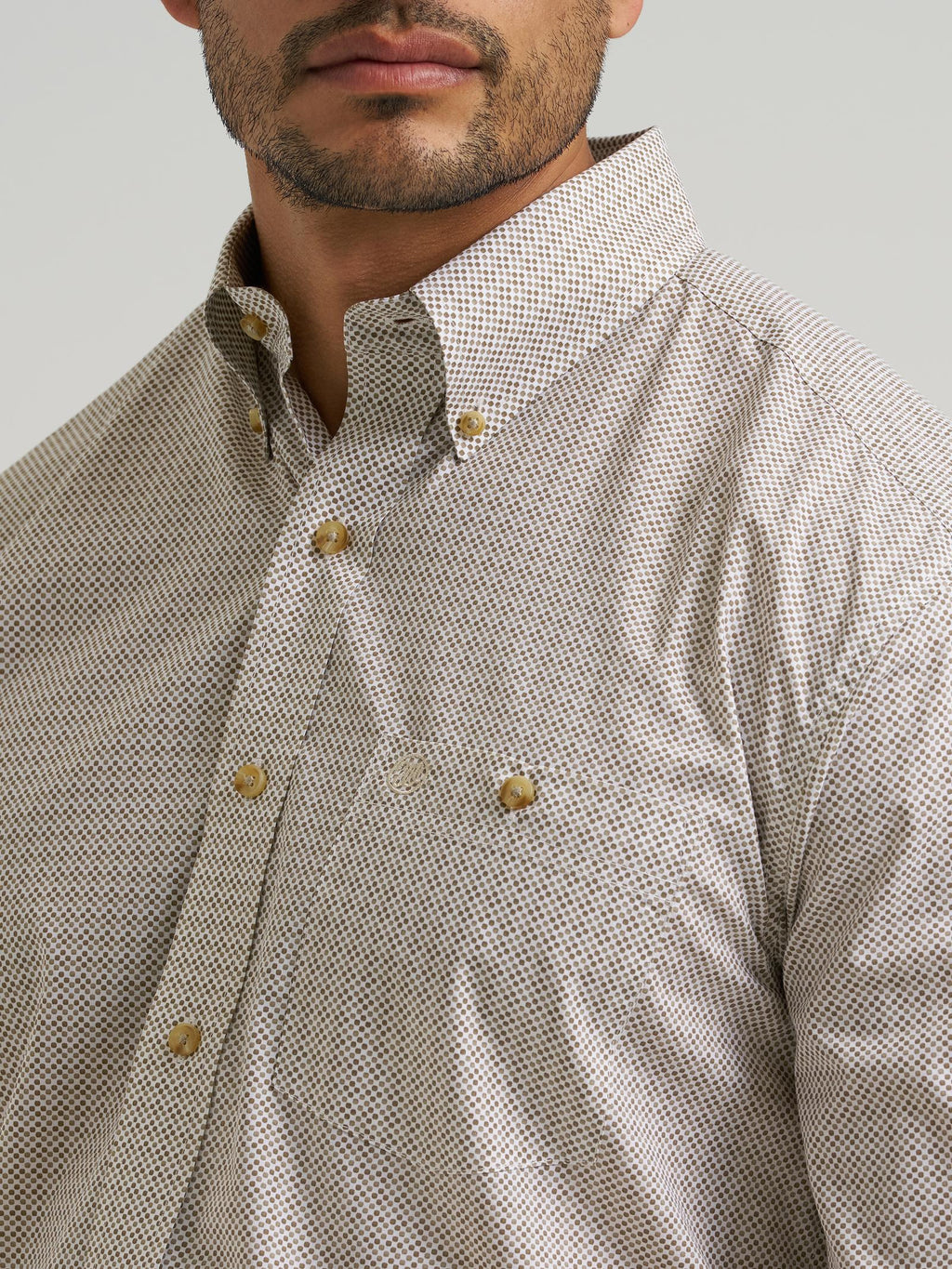 Wrangler Mens Classic Long Sleeve Shirt - Relaxed Fit Brown - view 4