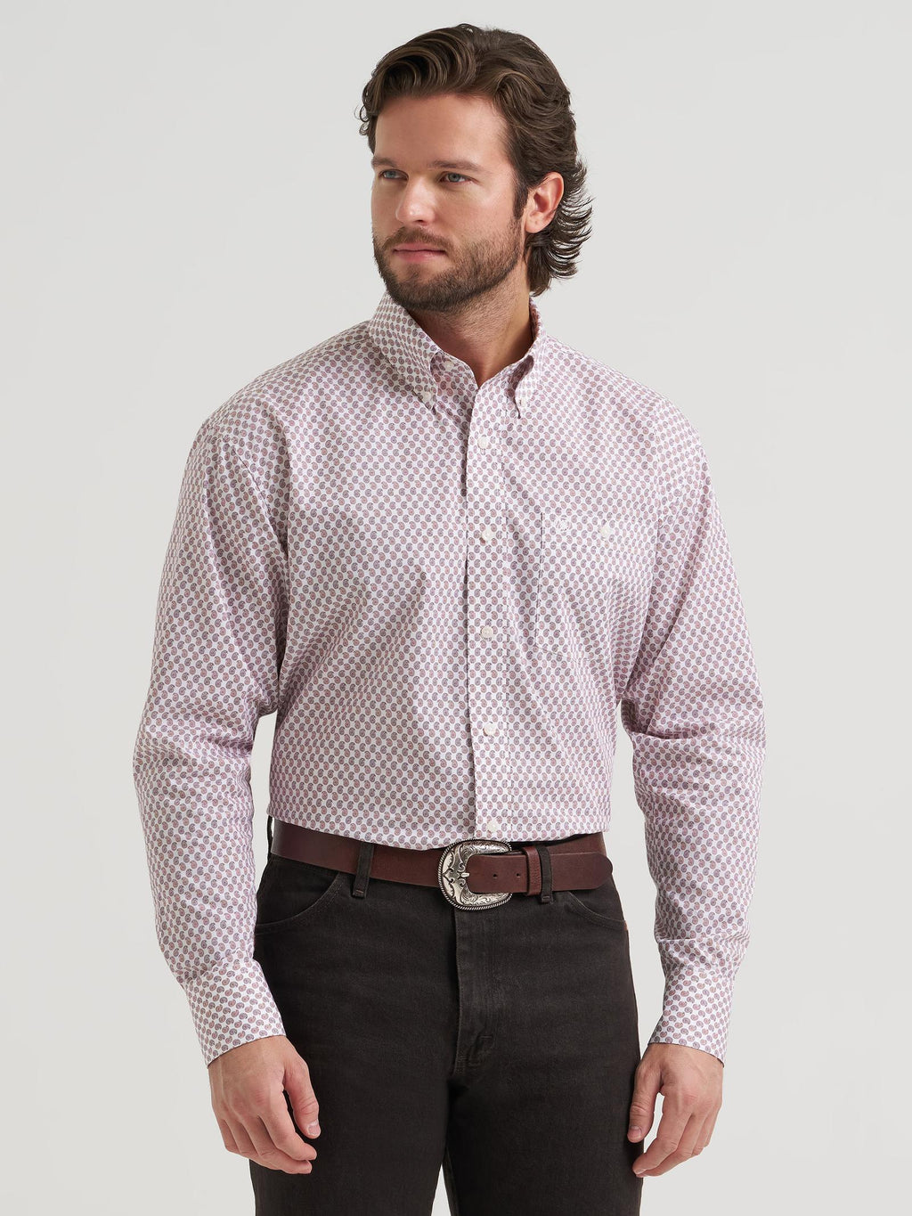 Wrangler Mens Classic Long Sleeve Shirt - Relaxed Fit Red - view 2
