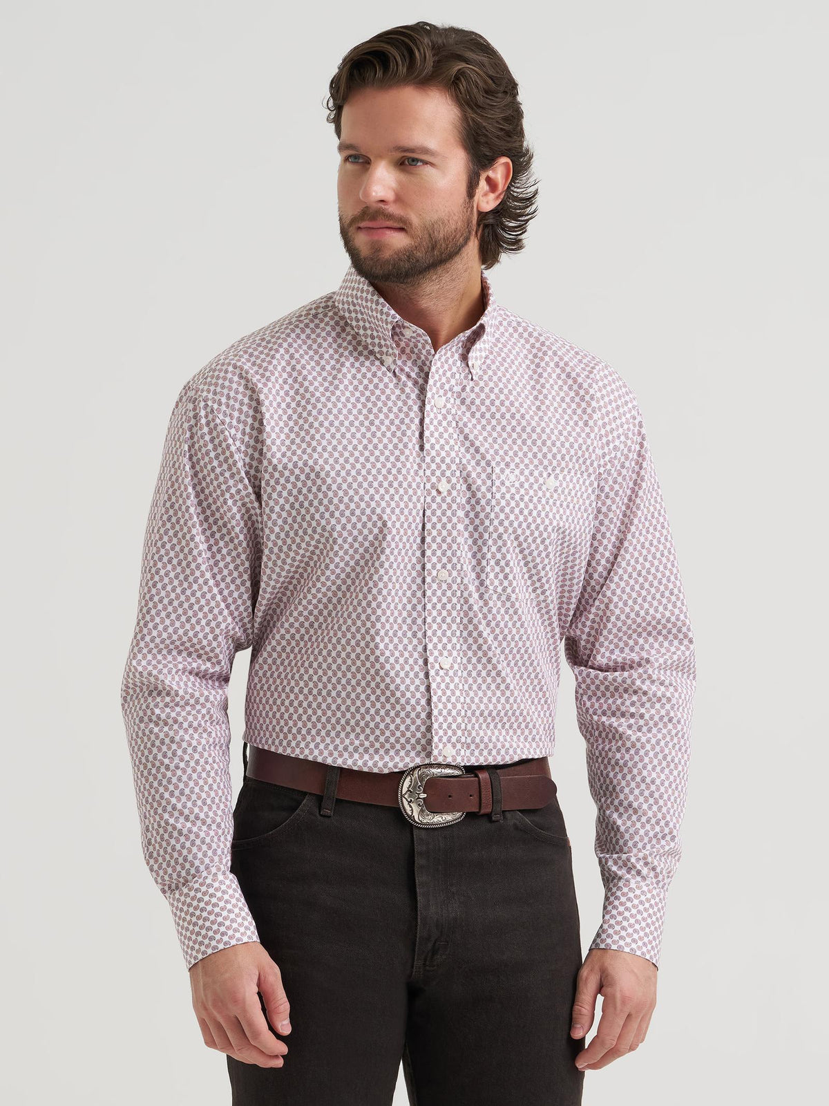 Wrangler Mens Classic Long Sleeve Shirt - Relaxed Fit Red - view 2