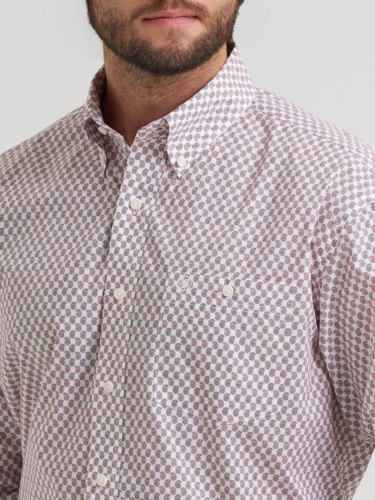 Wrangler Mens Classic Long Sleeve Shirt - Relaxed Fit Red - view 4