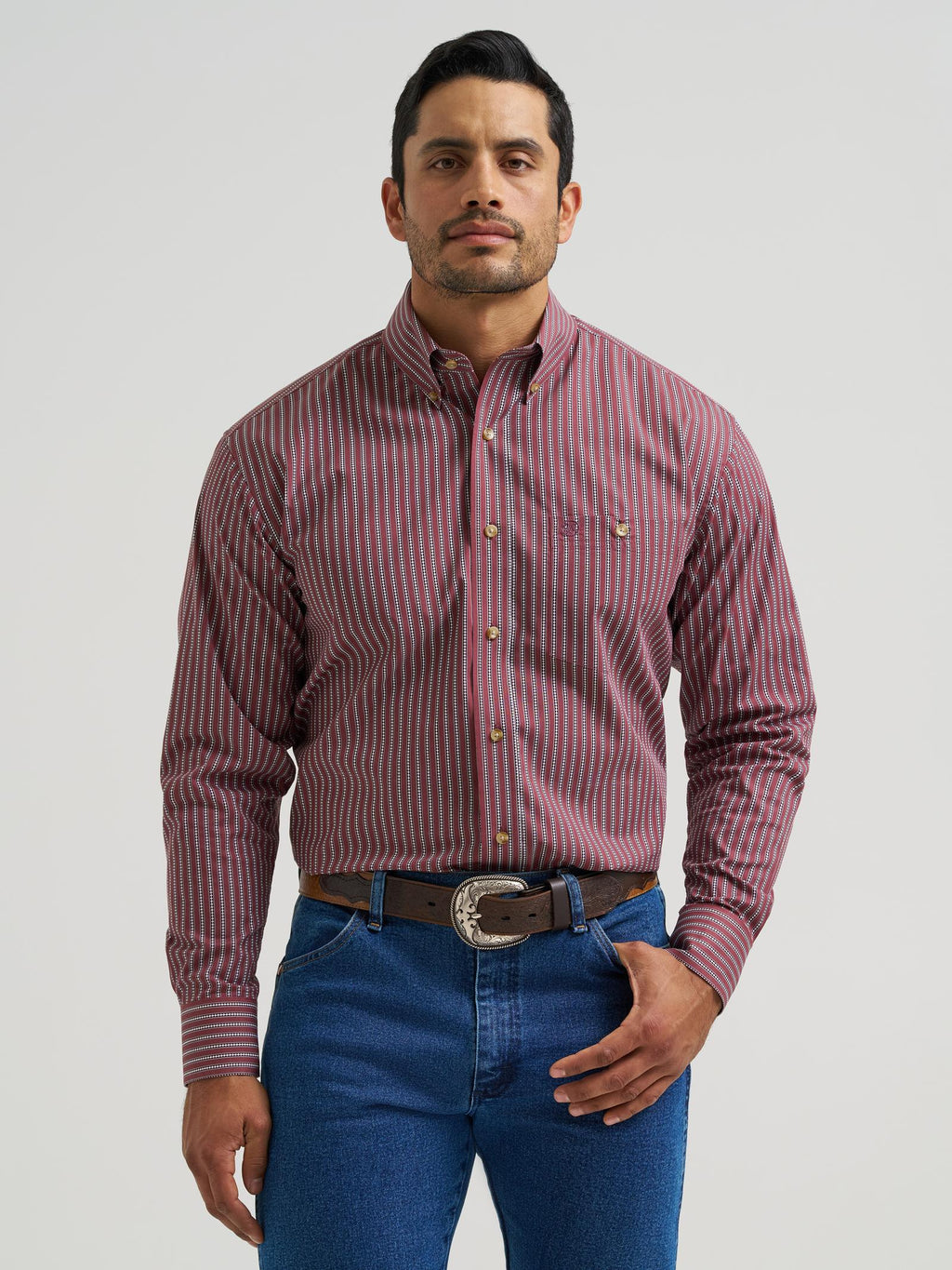 Wrangler Mens Classic Long Sleeve Shirt - Relaxed Fit Red - view 2