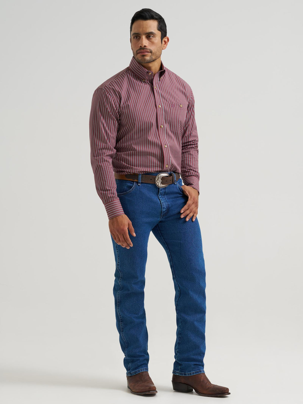 Wrangler Mens Classic Long Sleeve Shirt - Relaxed Fit Red 112381630