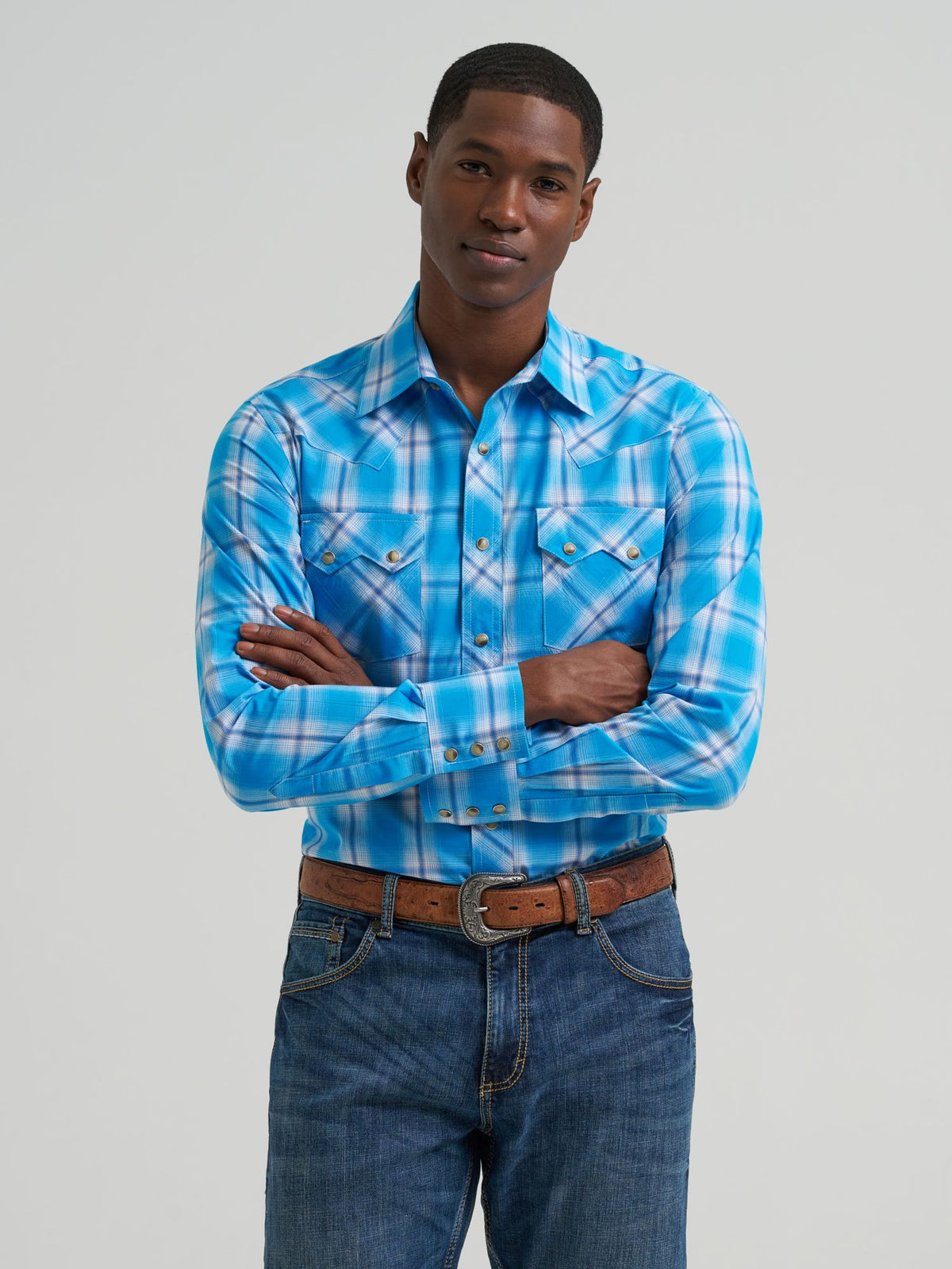 Wrangler Mens Retro Long Sleeve Shirt - Modern Fit Turquoise 112381875