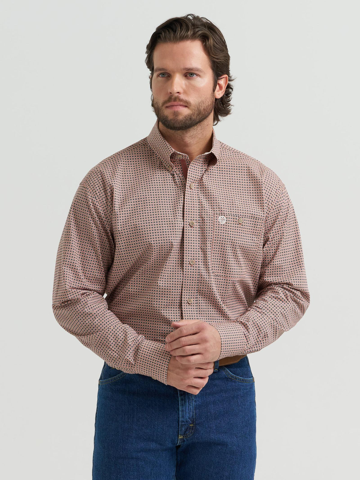 Wrangler Mens George Strait Collection One Pocket Long Sleeve Shirt - Relaxed Fit Rust - view 2