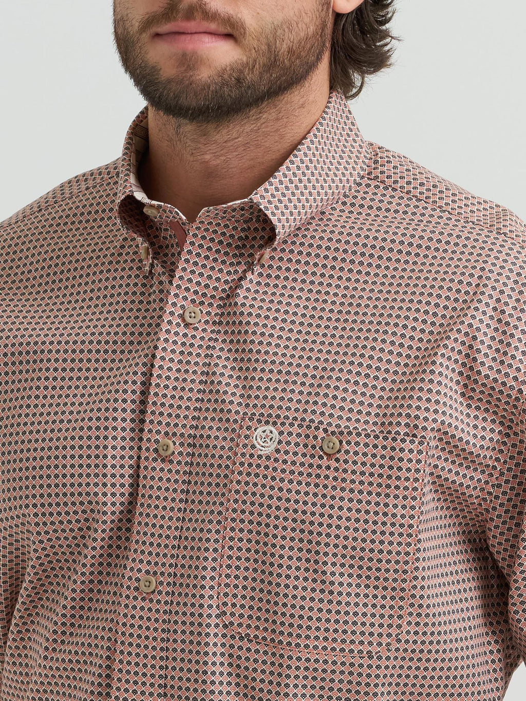 Wrangler Mens George Strait Collection One Pocket Long Sleeve Shirt - Relaxed Fit Rust - view 4