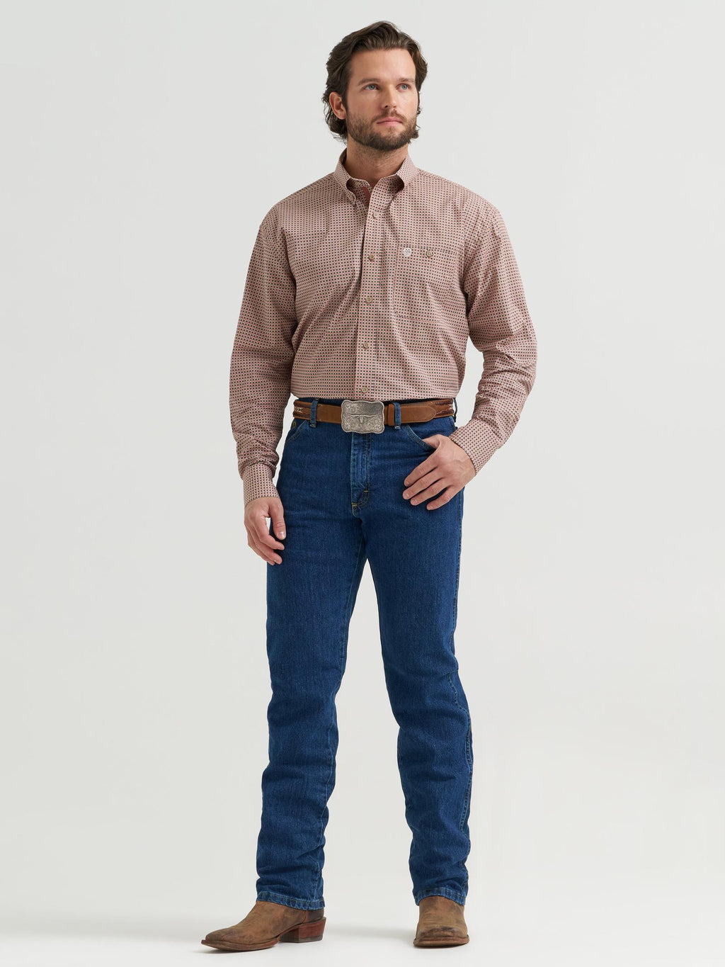 Wrangler Mens George Strait Collection One Pocket Long Sleeve Shirt - Relaxed Fit Rust 112381954