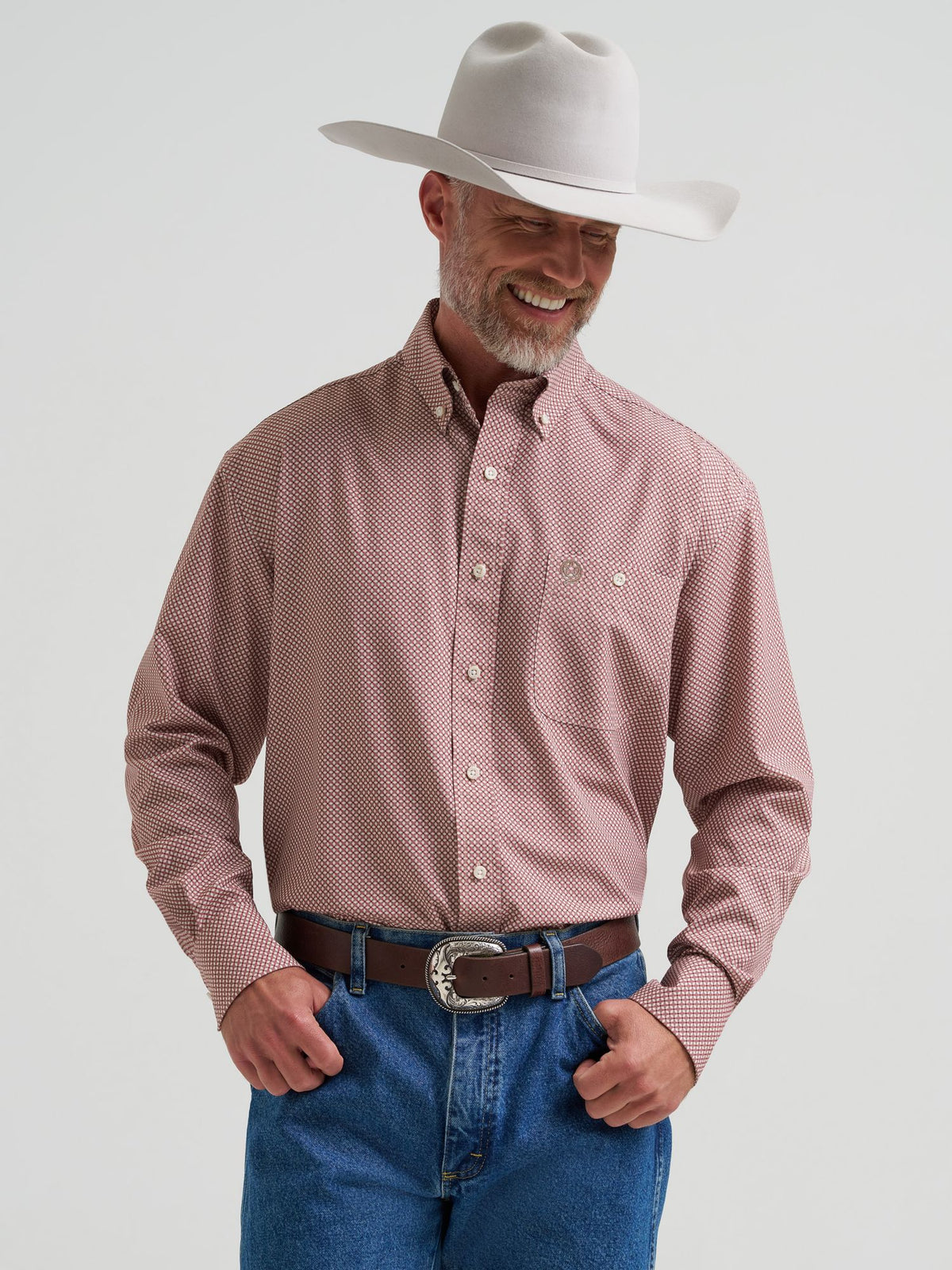 Wrangler Mens George Strait Collection Performance One Pocket Long Sleeve Shirt - Relaxed Fit Burgundy 112381955