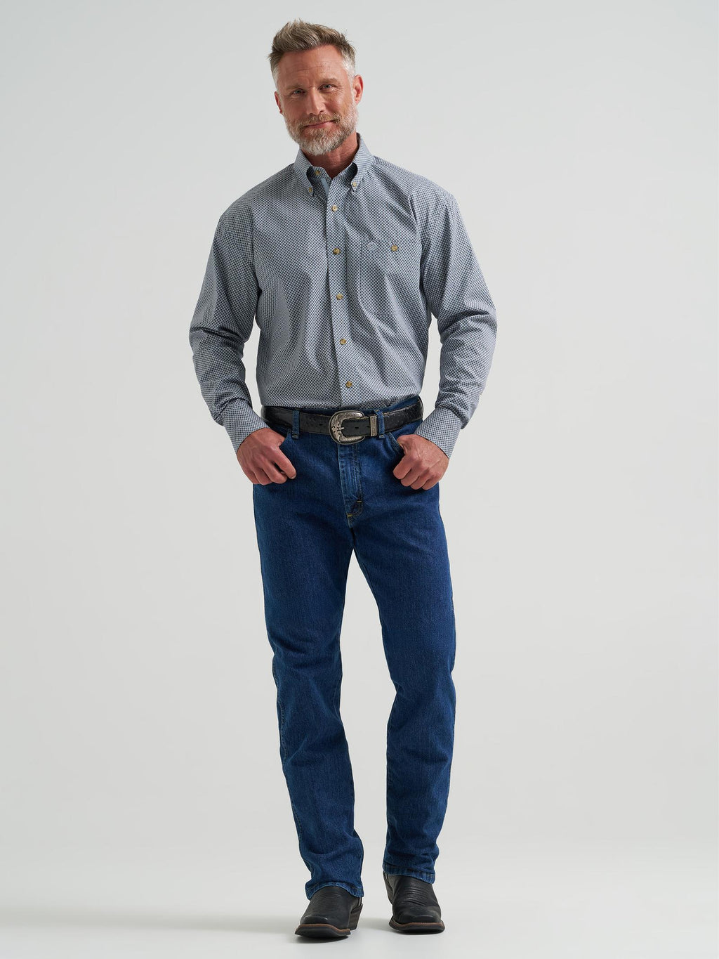 Wrangler Mens George Strait Collection One Pocket Long Sleeve Shirt - Relaxed Fit Blue Multi - view 2