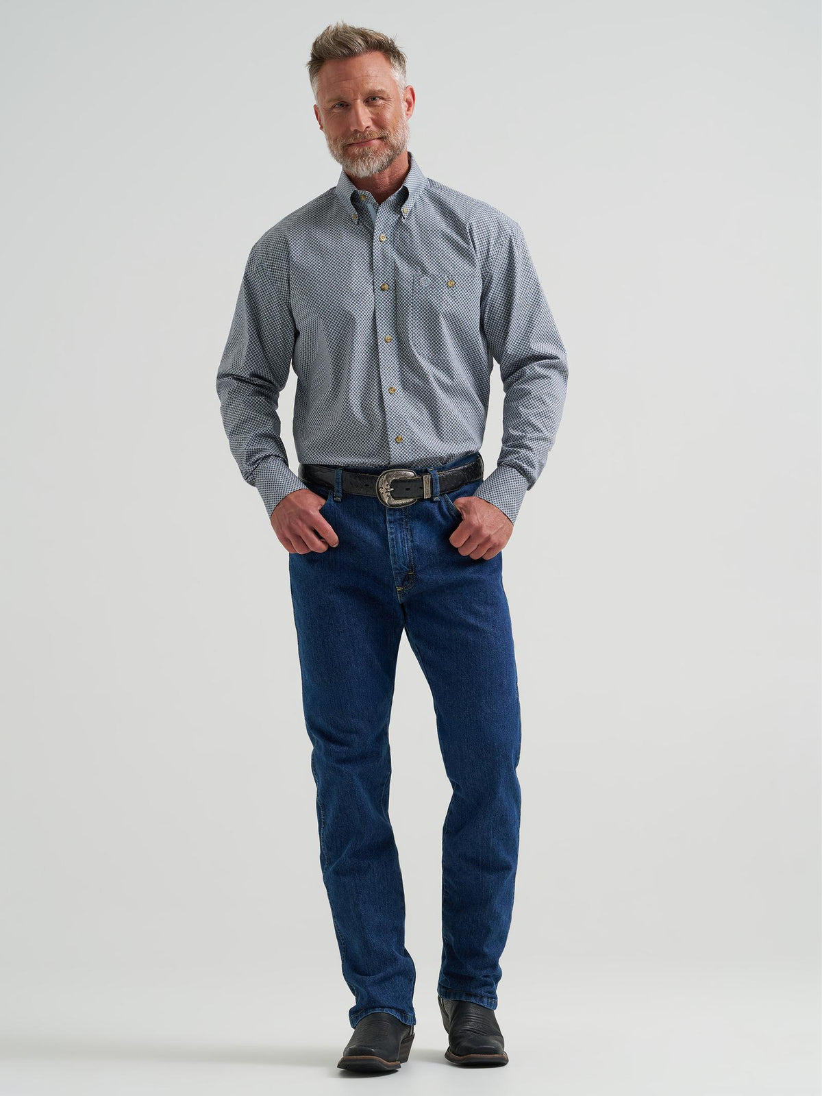 Wrangler Mens George Strait Collection One Pocket Long Sleeve Shirt - Relaxed Fit Blue Multi - view 2