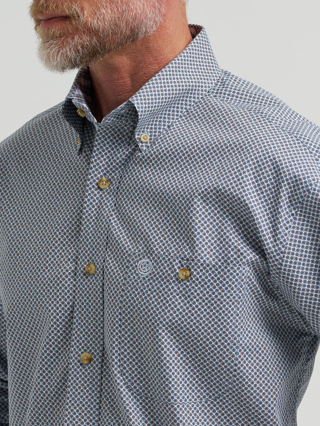 Wrangler Mens George Strait Collection One Pocket Long Sleeve Shirt - Relaxed Fit Blue Multi - view 4