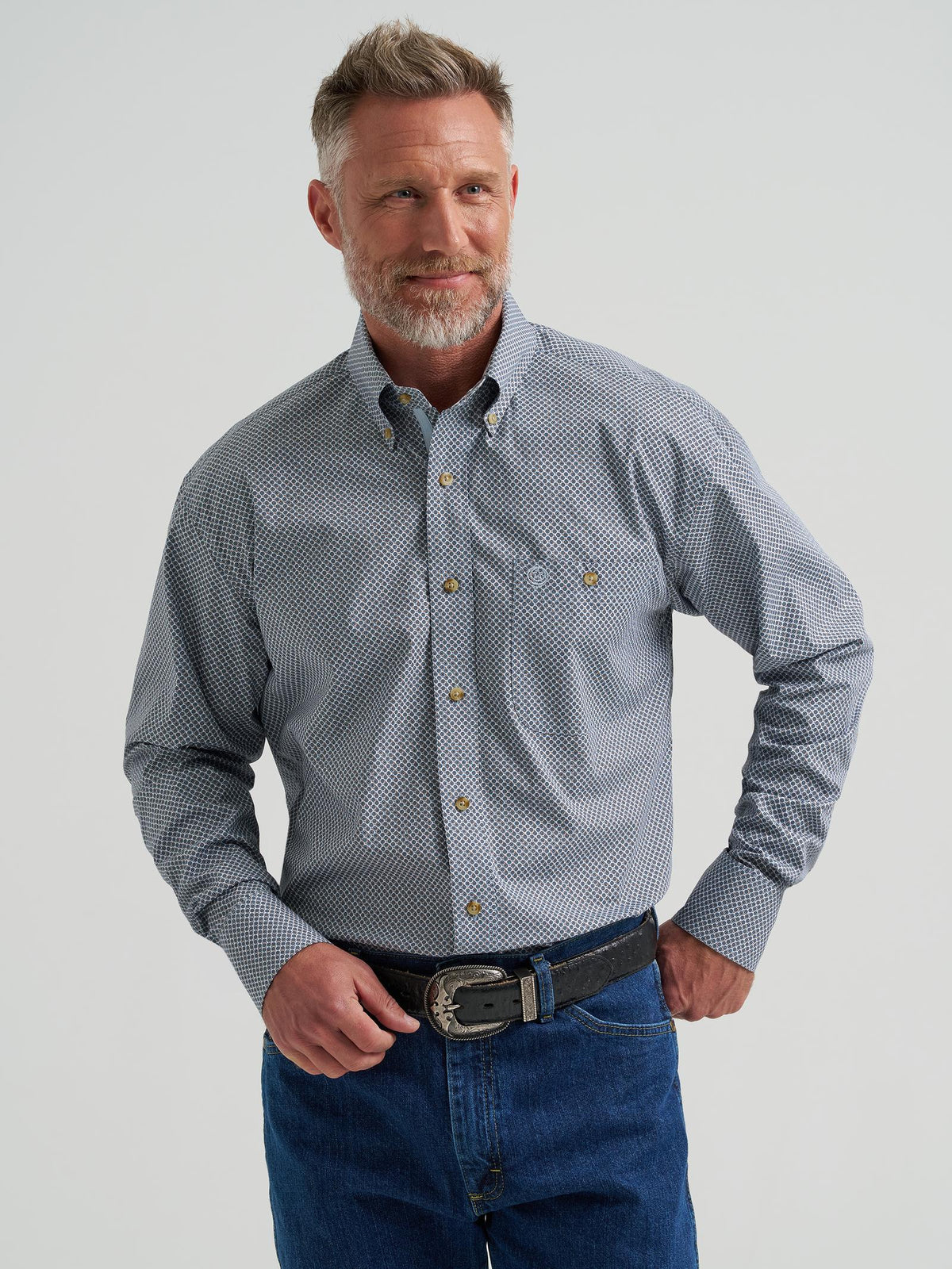 Wrangler Mens George Strait Collection One Pocket Long Sleeve Shirt - Relaxed Fit Blue Multi 112381959