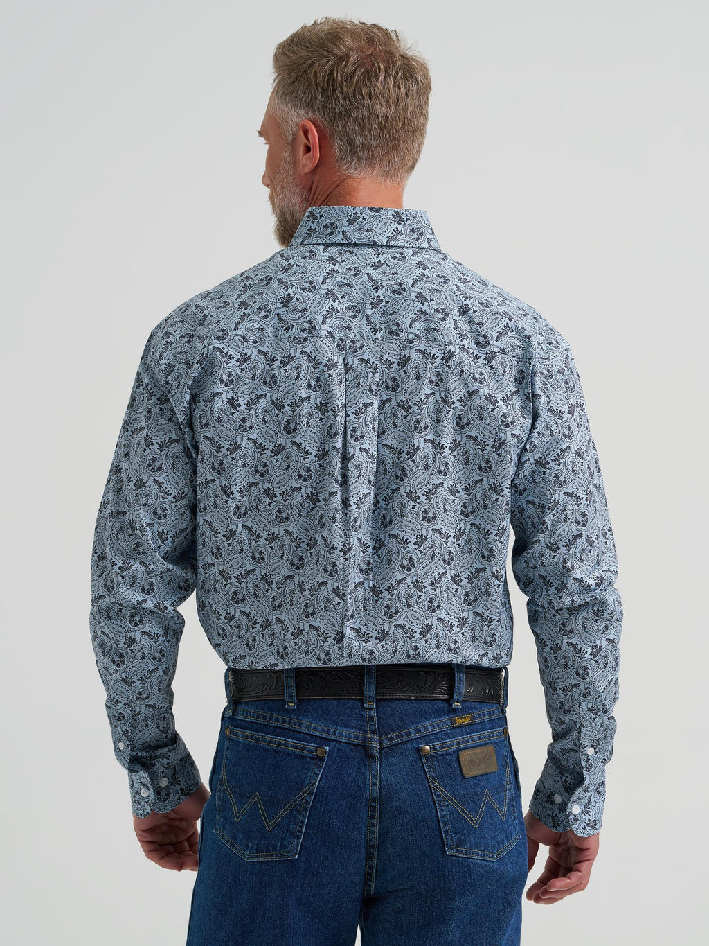 Wrangler Mens George Strait Collection One Pocket Long Sleeve Shirt - Relaxed Fit Blue - view 3